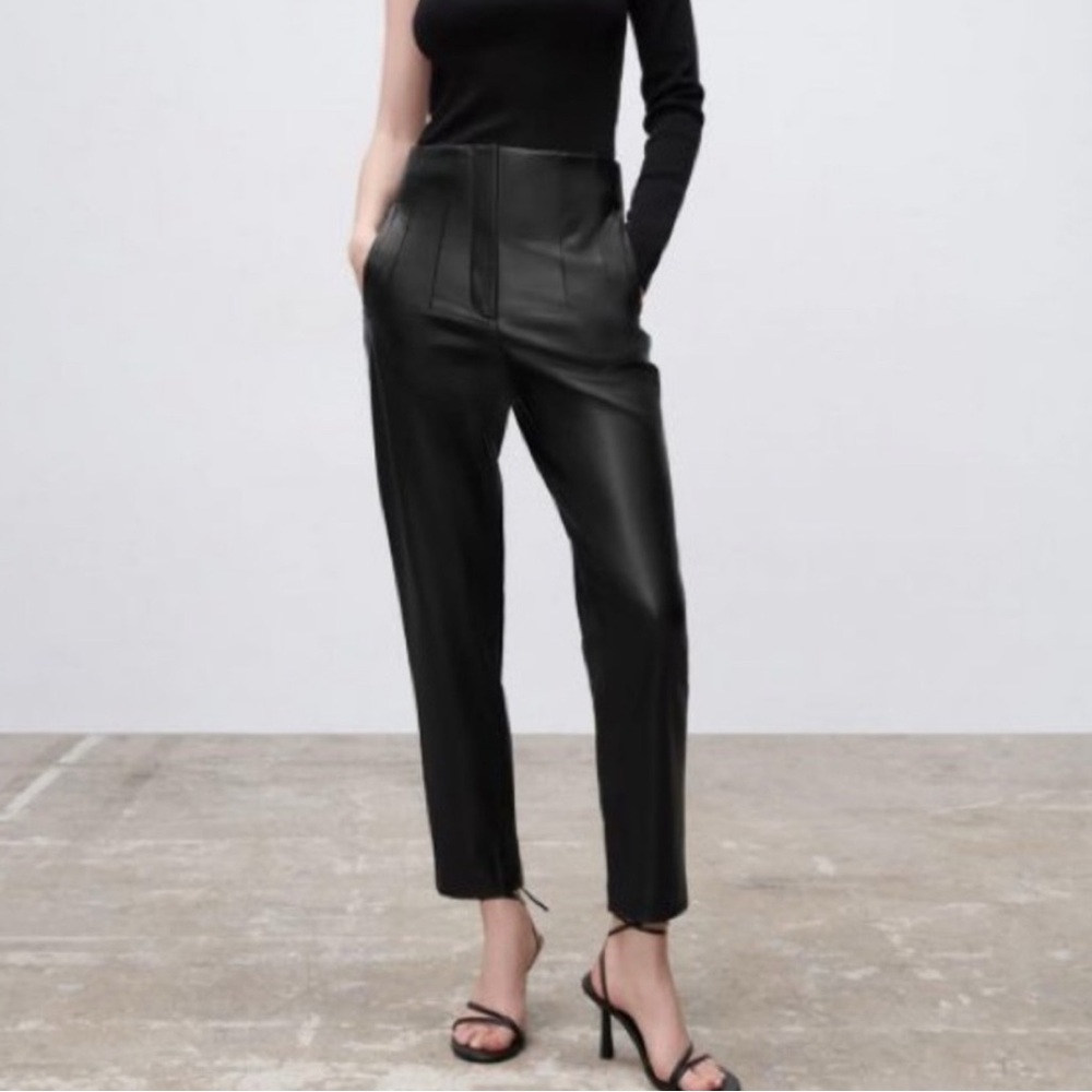 Zara Black Faux Leather Trousers